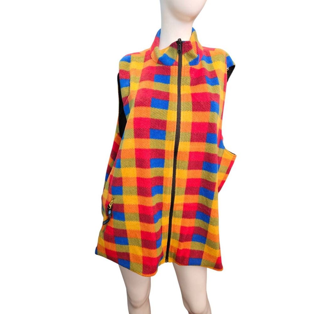 Fleece Orange Plaid Vest Womens Plus Size 2X